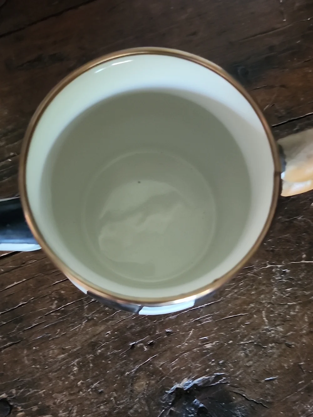 Mackenzie Childs Courtly Check Enamel Creamer With Wooden Handle